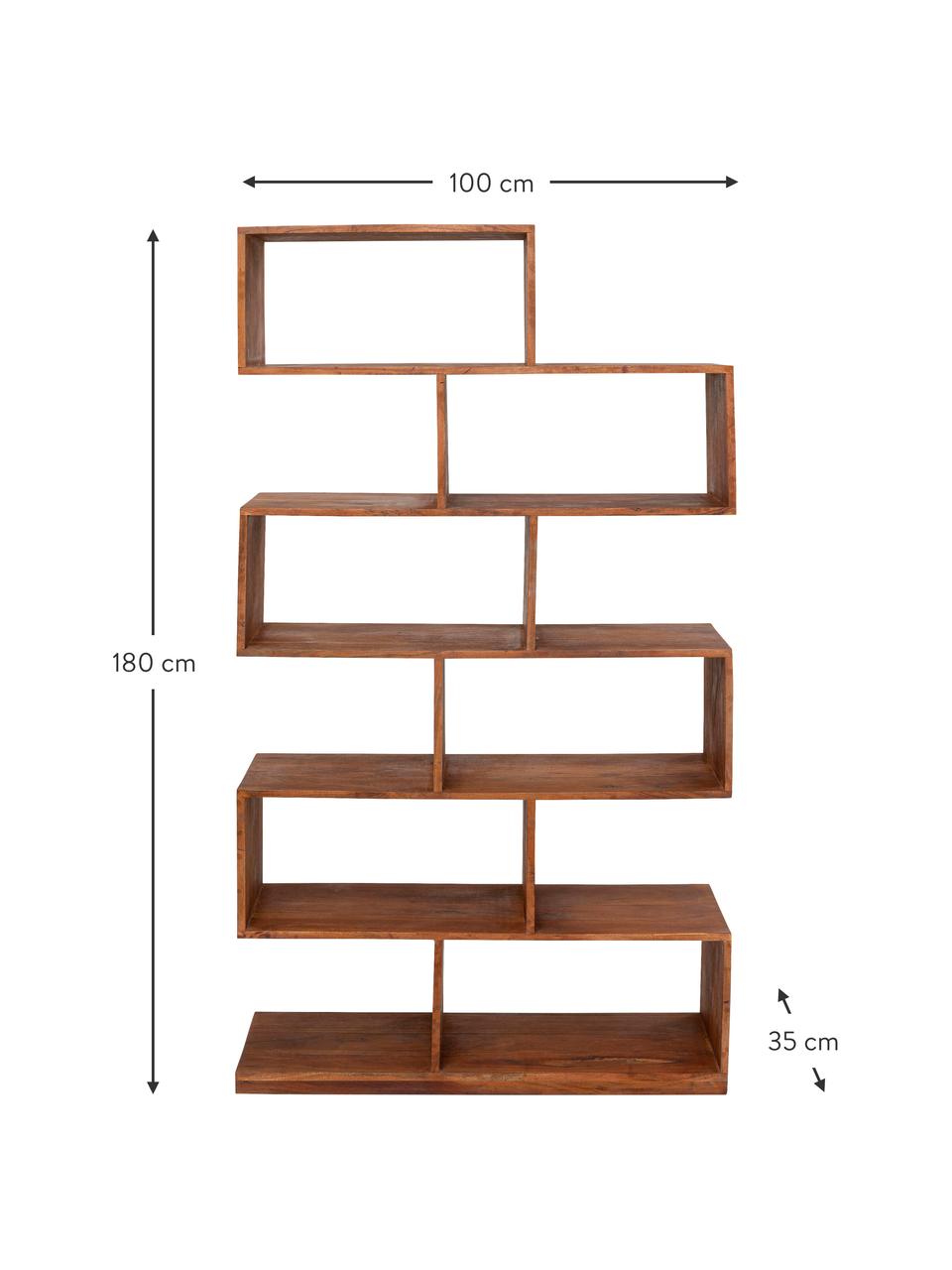 Libreria in legno di acacia Authentico Zick Zack, Legno di acacia massiccio, Legno di acacia laccato, Larg. 100 x Alt. 180 cm