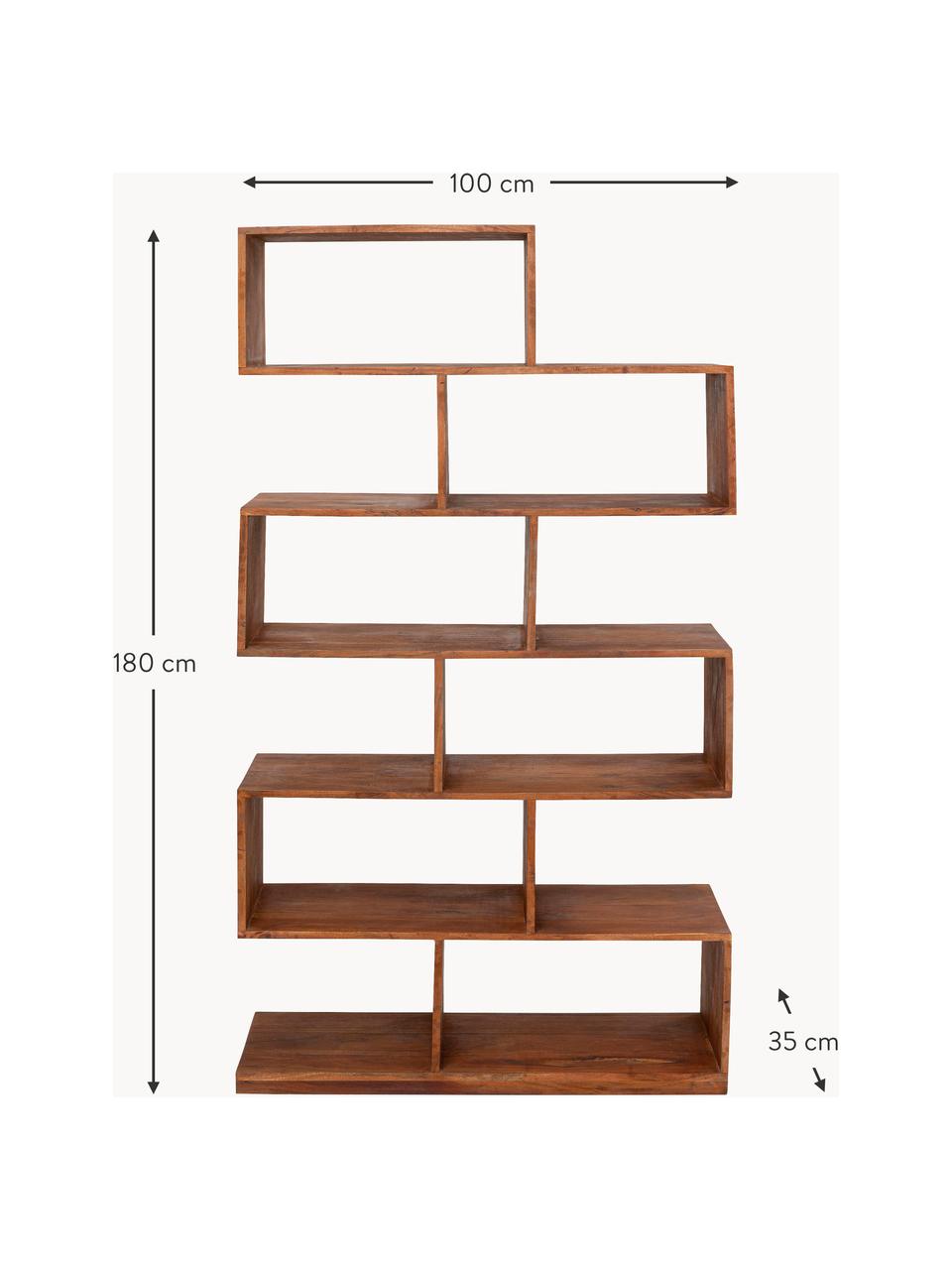 Estantería de madera de acacia Authentico Zick Zack, Madera maciza de acacia, Madera de acacia pintada, An 100 x Al 180 cm