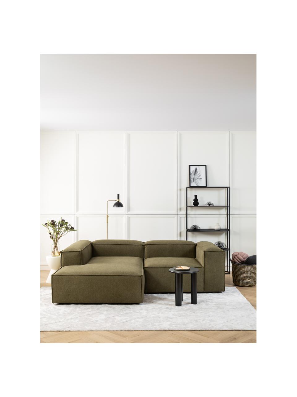 Sofá rinconera modular Lennon, Tapizado: 100% poliéster Alta resis, Estructura: madera contrachapada de p, Patas: plástico, Tejido verde oliva, An 238 x F 180 cm, chaise longue derecha