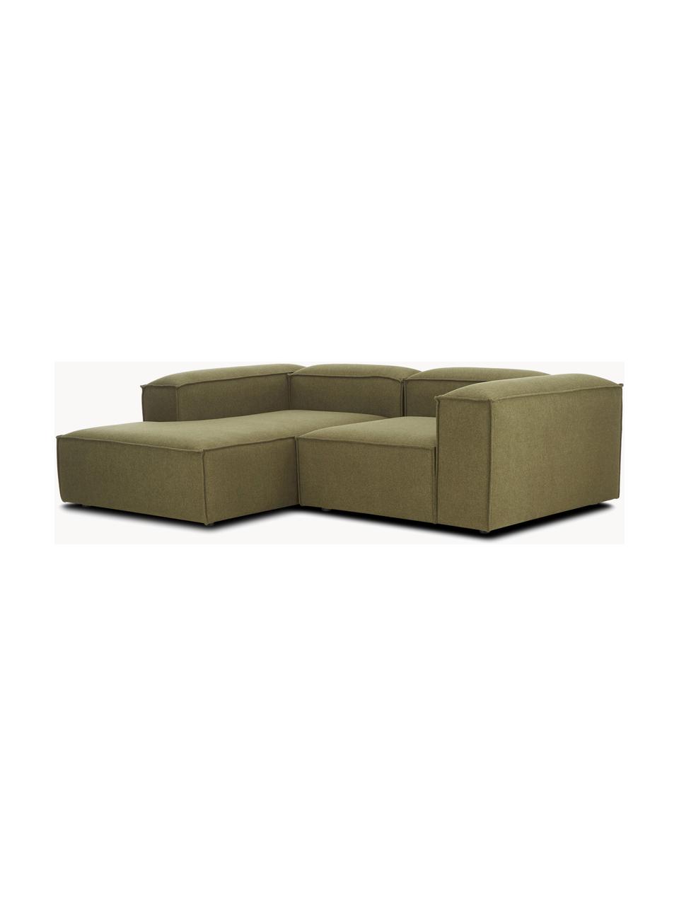 Modulares Ecksofa Lennon, Bezug: 100 % Polyester Der strap, Gestell: Massives Kiefernholz, Spe, Webstoff Olivgrün, B 238 x T 180 cm, Eckteil rechts