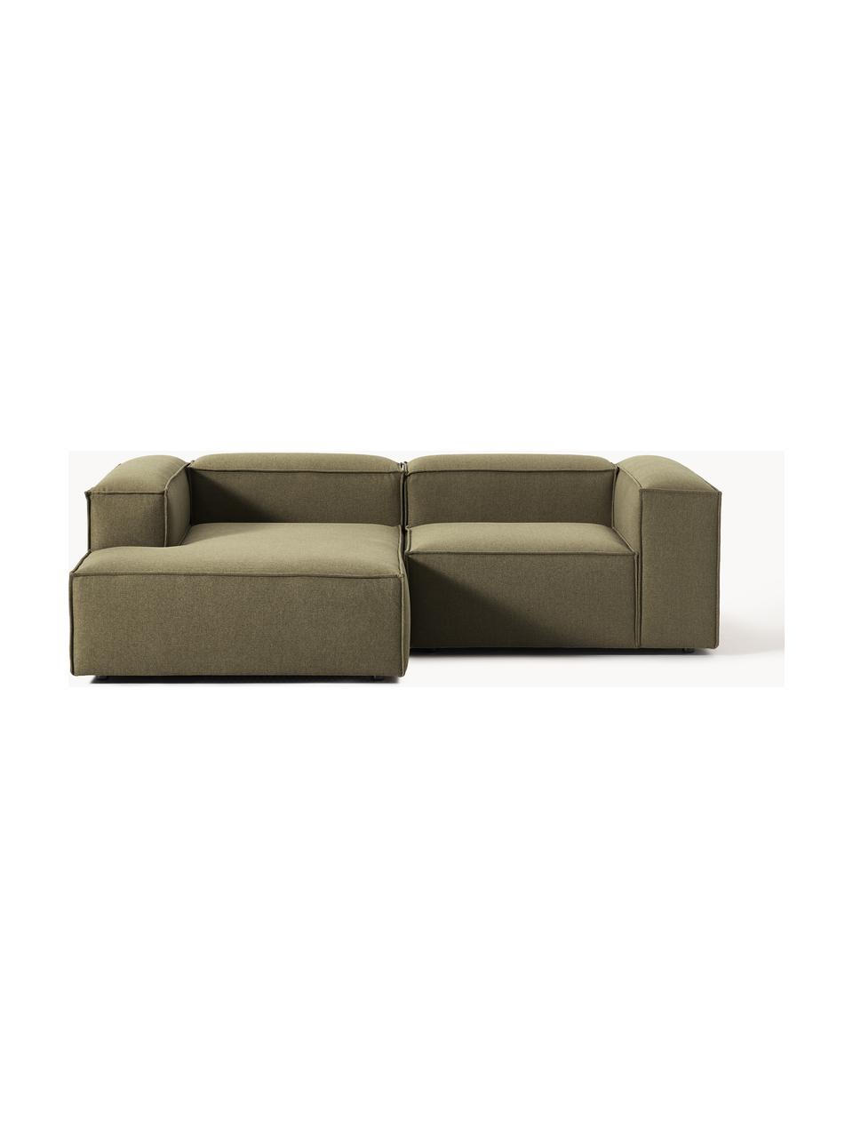 Modulares Ecksofa Lennon, Bezug: 100 % Polyester Der strap, Gestell: Massives Kiefernholz, Spe, Füße: Kunststoff Dieses Produkt, Webstoff Olivgrün, B 238 x T 180 cm, Eckteil rechts