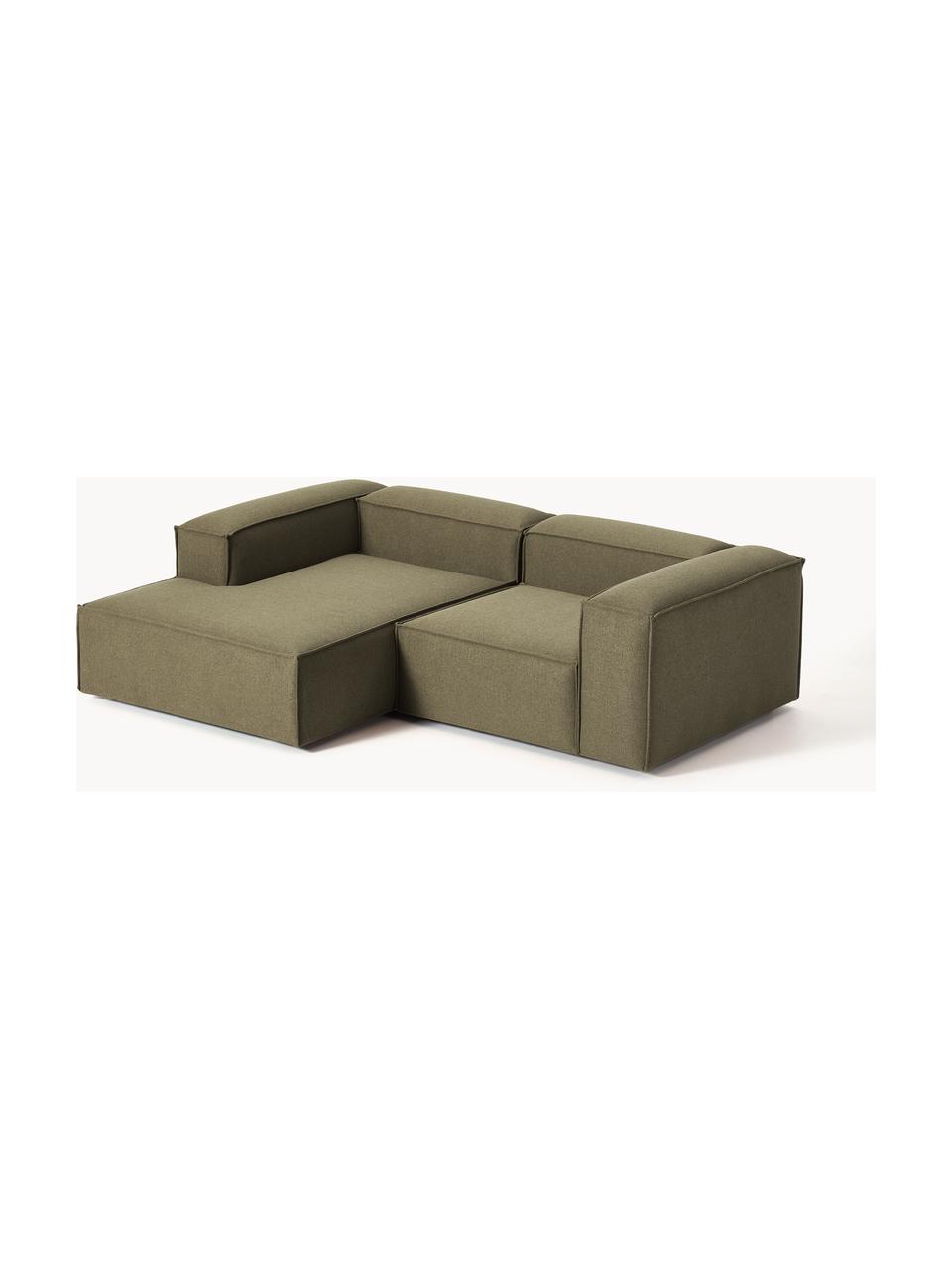 Modulares Ecksofa Lennon, Bezug: 100 % Polyester Der strap, Gestell: Massives Kiefernholz, Spe, Füße: Kunststoff Dieses Produkt, Webstoff Olivgrün, B 238 x T 180 cm, Eckteil rechts