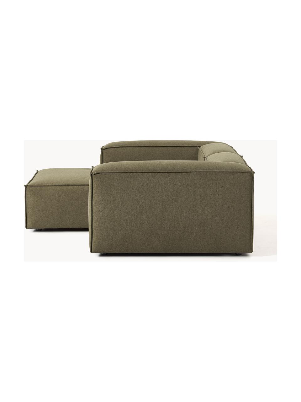 Modulares Ecksofa Lennon, Bezug: 100 % Polyester Der strap, Gestell: Massives Kiefernholz, Spe, Füße: Kunststoff Dieses Produkt, Webstoff Olivgrün, B 238 x T 180 cm, Eckteil rechts