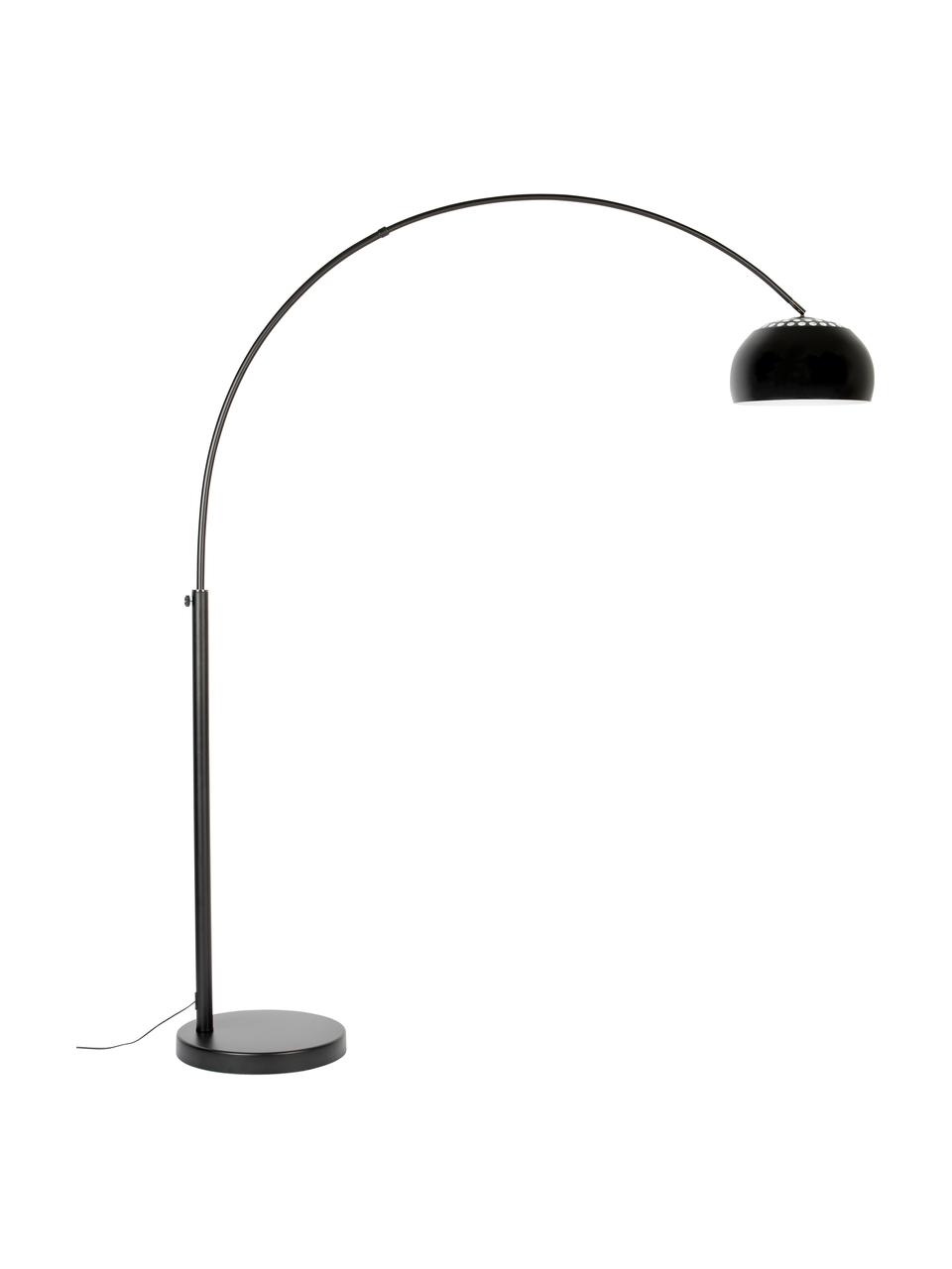 Große Bogenlampe Metal Bow in Schwarz, Lampenschirm: Metall, gebürstet, Gestell: Metall, gebürstet, Lampenfuß: Marmor mit schwarzer Meta, Schwarz, B 170 x H 205 cm