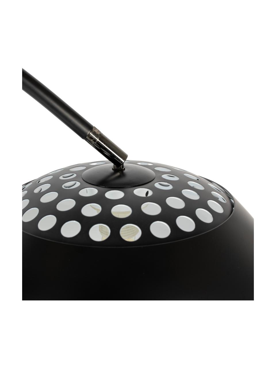 Grote booglamp Metal Bow in zwart, Lampenkap: geborsteld metaal, Frame: geborsteld metaal, Lampvoet: marmer met zwarte metalen, Zwart, B 170 x H 205 cm