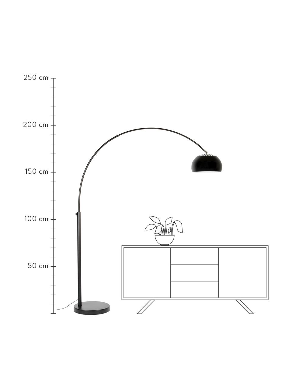 Veľká oblúková lampa Metal Bow, Čierna, Š 170 x V 205 cm