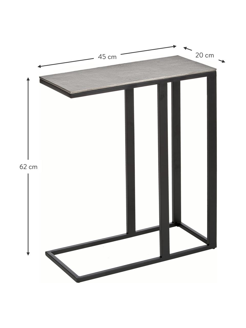 Bijzettafel Edge in industrieel ontwerp, Tafelblad: gecoat metaal, Frame: gepoedercoat metaal, Tafelblad: zilverkleurig met antieke afwerking
 Frame: mat zwart, B 45 cm x H 62 cm