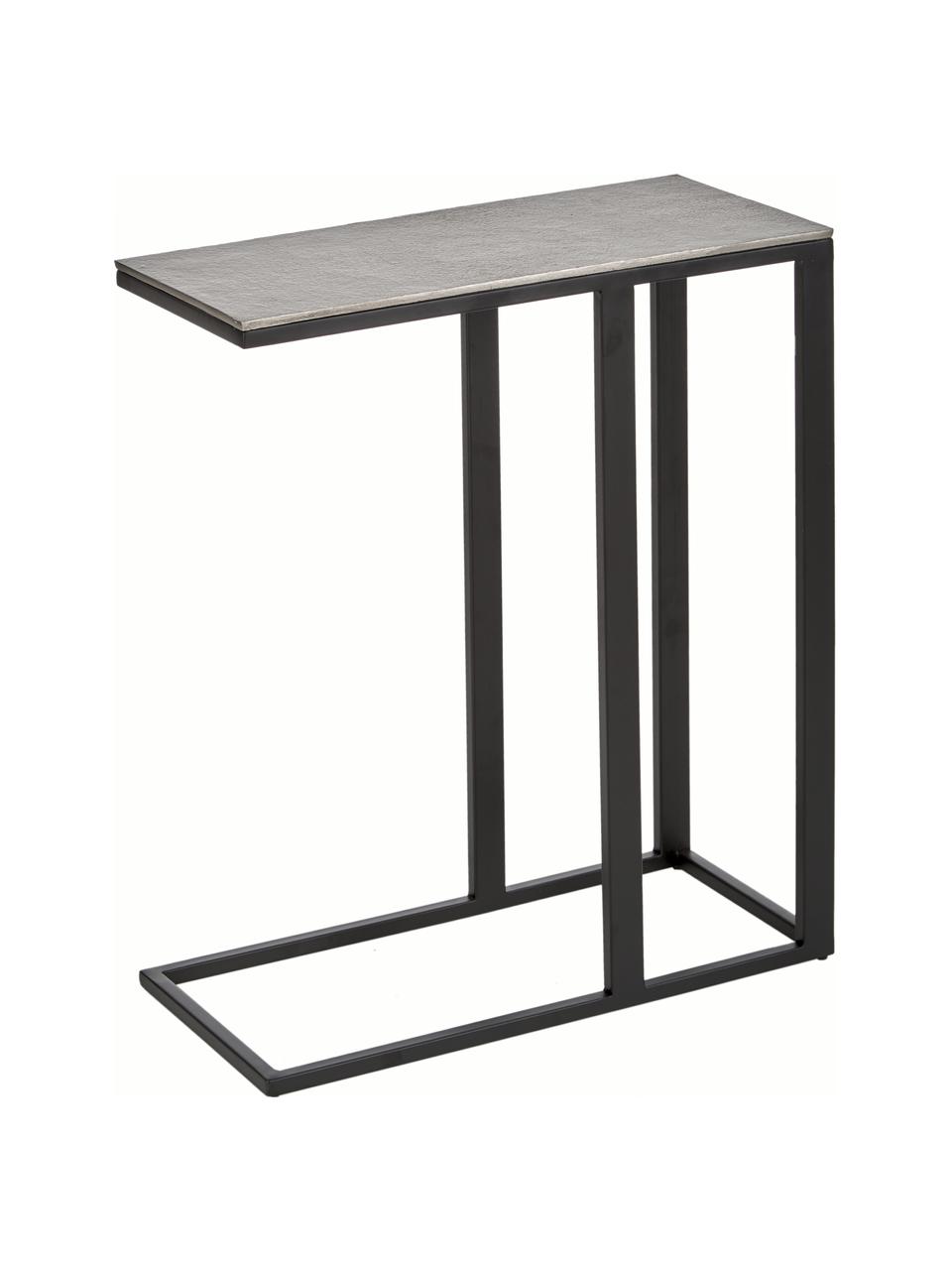 Table d'appoint design industriel Edge, Plateau : couleur argentée avec finition antiquaire Structure : noir, mat, larg. 45 x haut. 62 cm