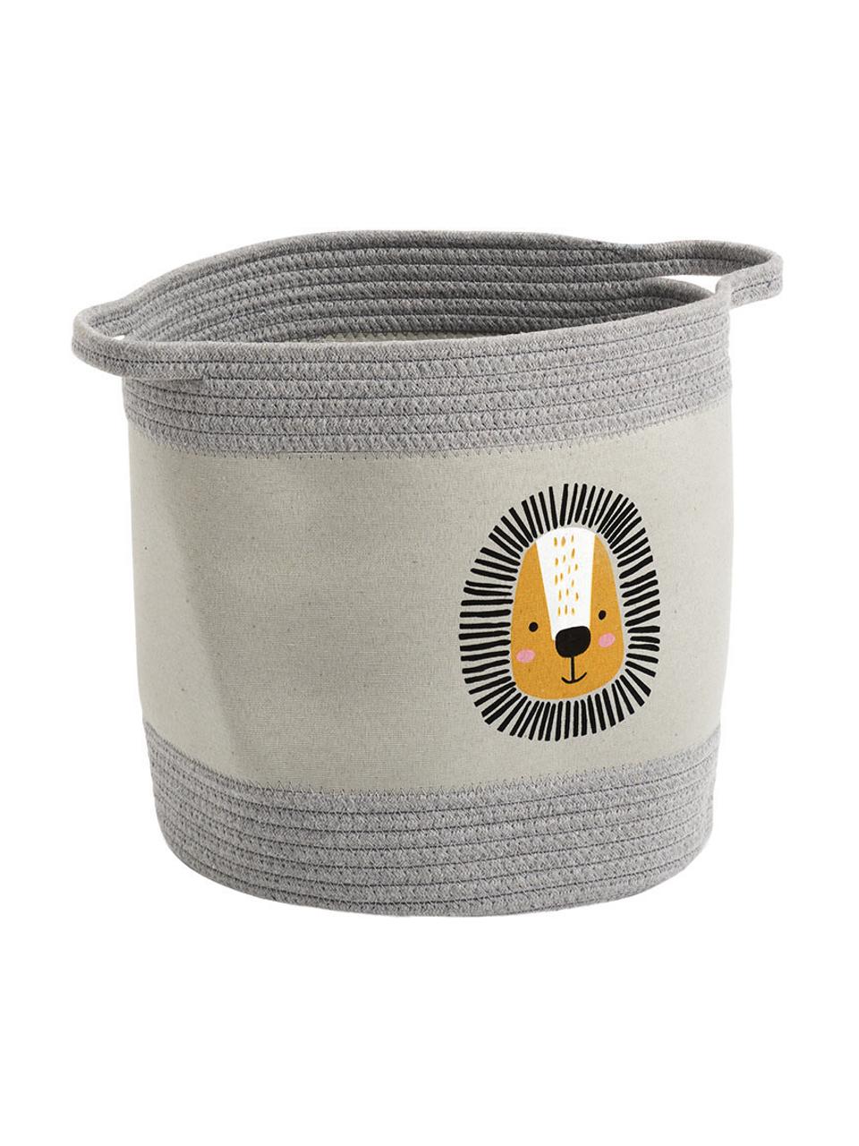 Opbergmand Löwe, 90% polyester, 10% katoen, Grijs, geel, Ø 30 x H 30 cm