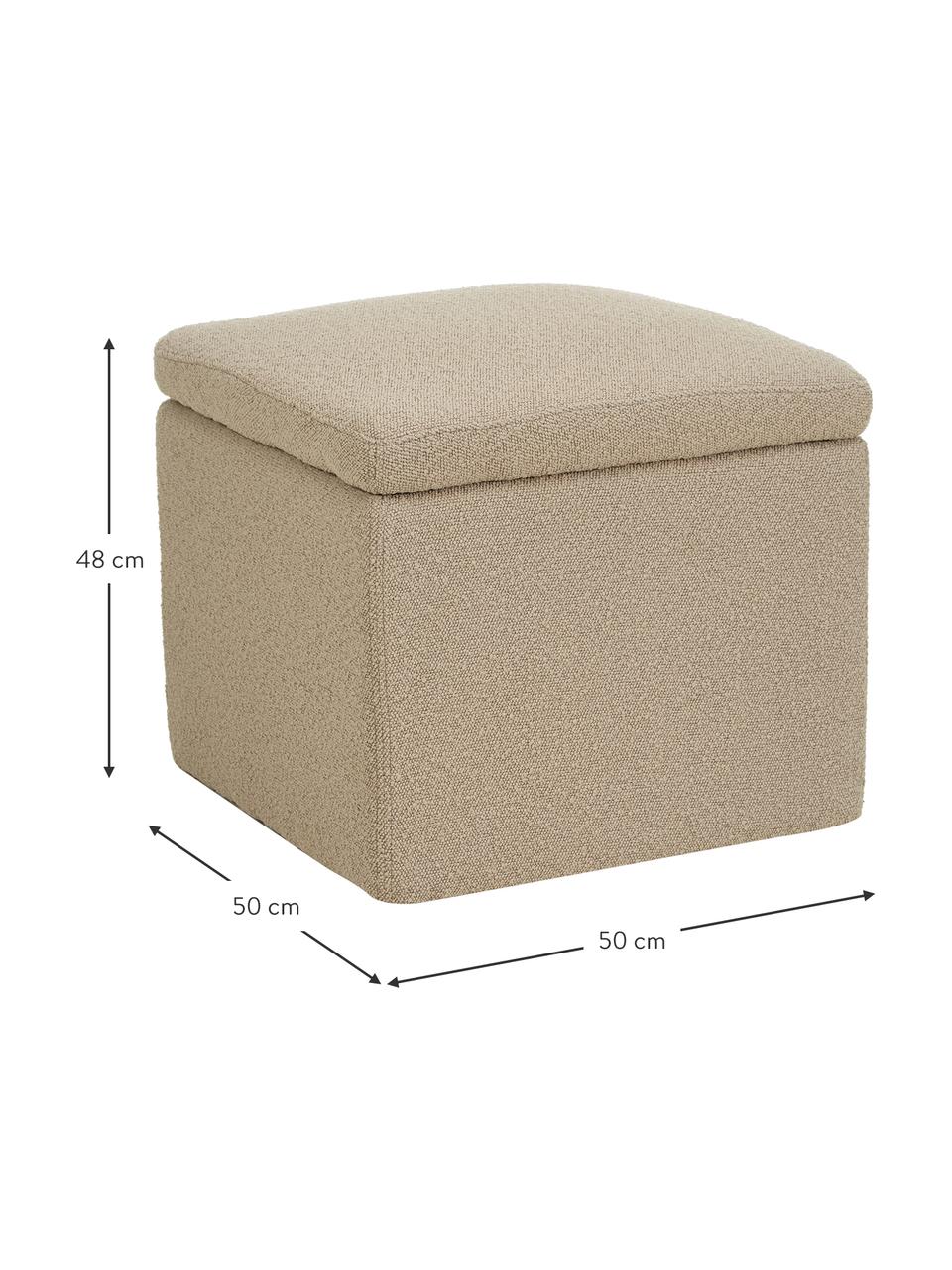 Pouf avec rangement tissu bouclé taupe Winou, Tissu bouclé beige, larg. 50 x haut. 48 cm