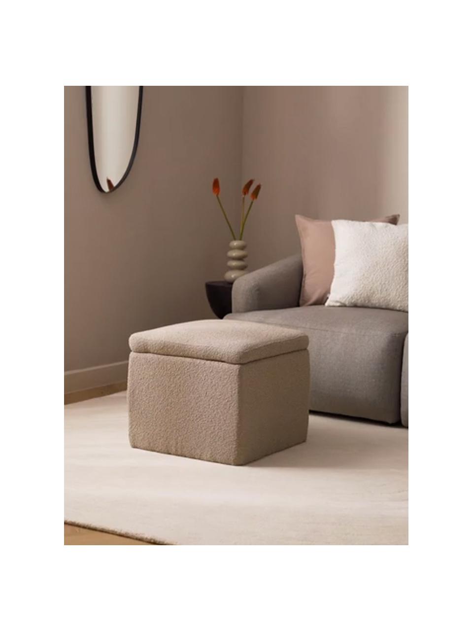 Bouclé-Hocker Winou mit Stauraum, Bezug: 100 % Polyester Der hochw, Korpus: Sperrholz, Metall, Bouclé Beige, B 50 x H 48 cm