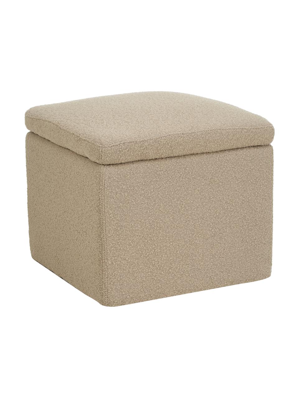 Bouclé poef Winou met opbergruimte in taupe, Bekleding: 100% polyester, Frame: multiplex, metaal, Bouclé beige, B 50 x H 48 cm