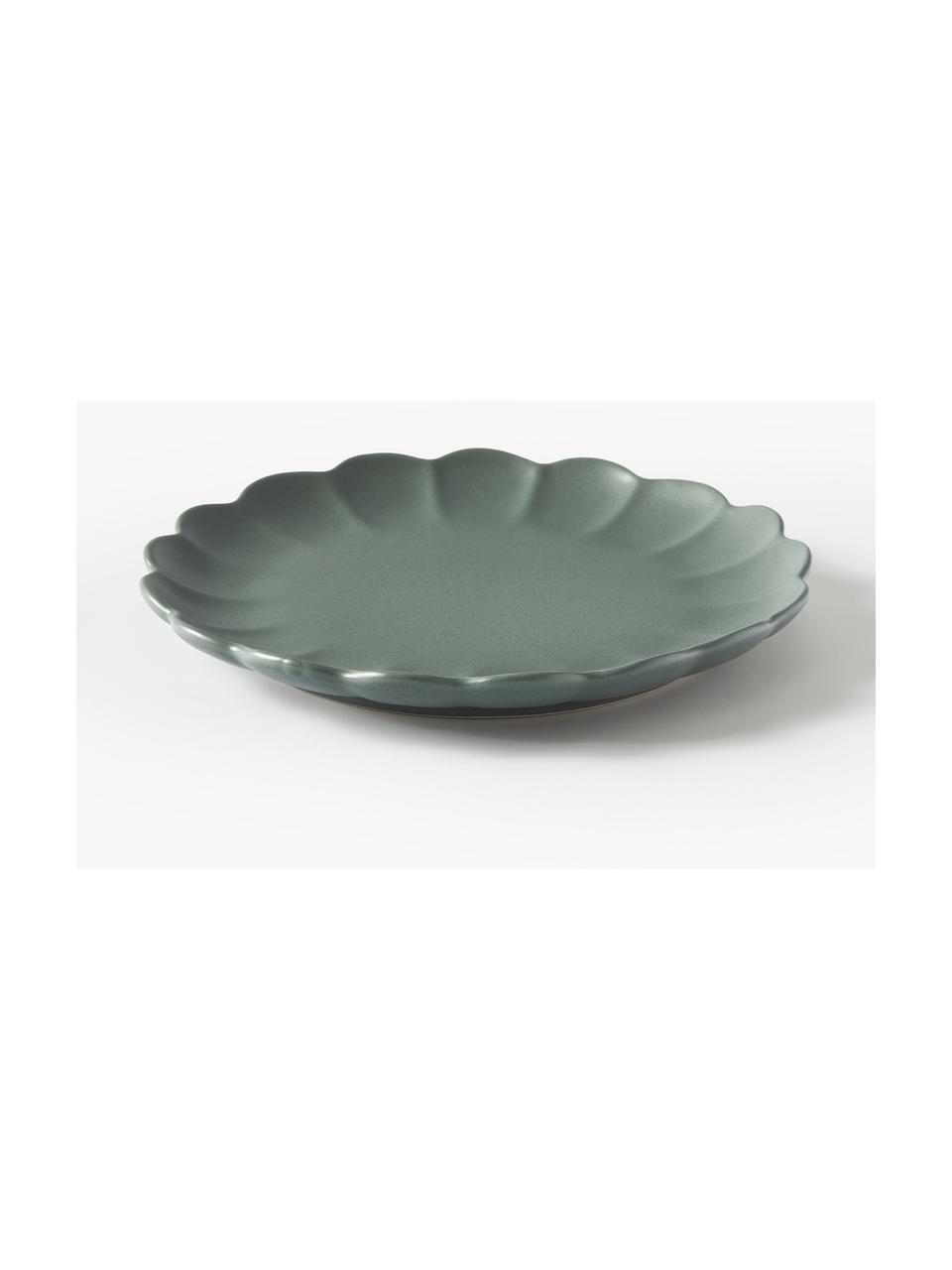 Platos postre Sabina, 4 uds., Gres, Verde oscuro mate, Ø 21 cm