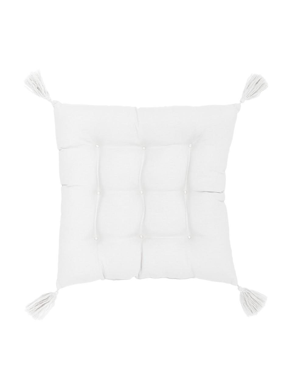 Baumwoll-Sitzkissen Ava in Weiss mit Quasten, Bezug: 100% Baumwolle, Weiss, B 40 x L 40 cm
