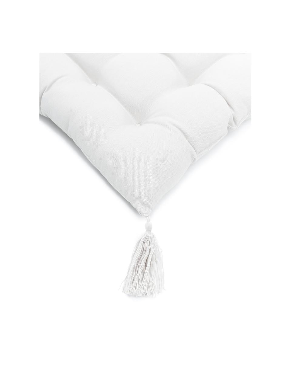 Cuscino sedia in cotone bianco con nappe Ava, Rivestimento: 100% cotone, Bianco, Larg. 40 x Lung. 40 cm