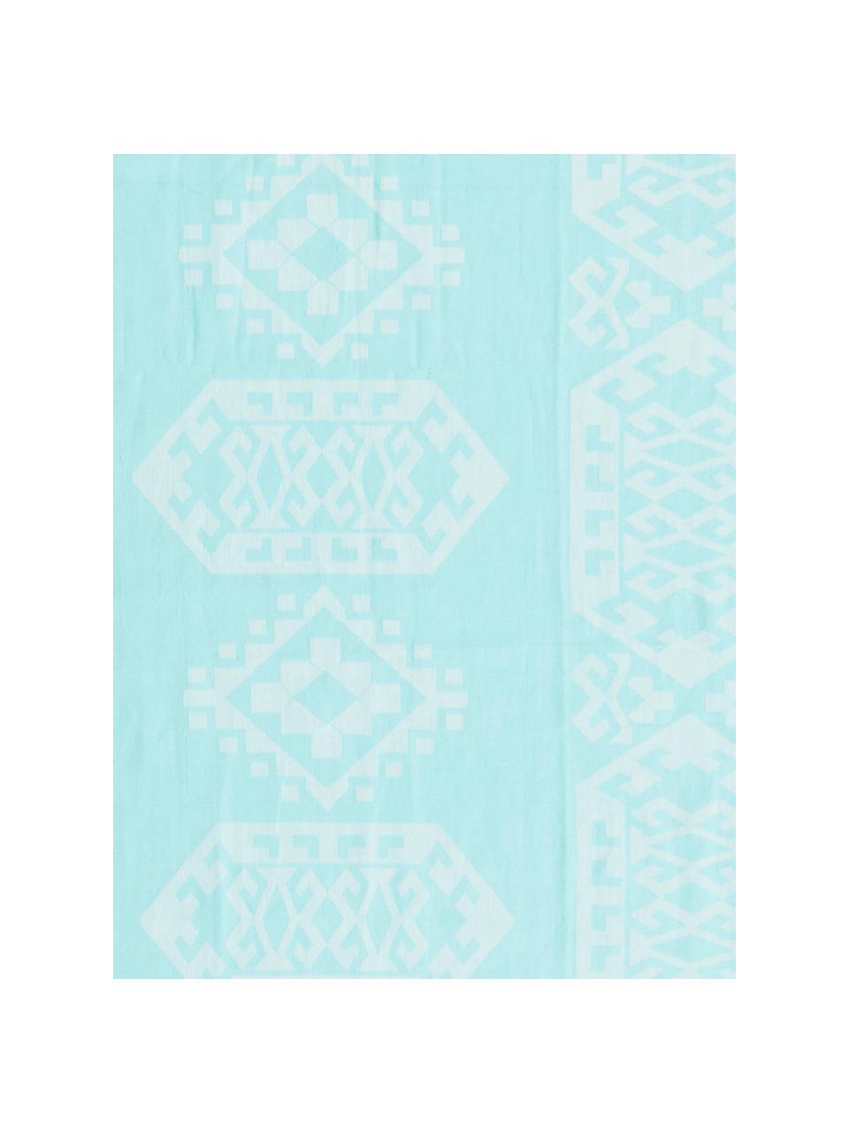 Fouta imprimé ethno Caya, Turquoise, blanc