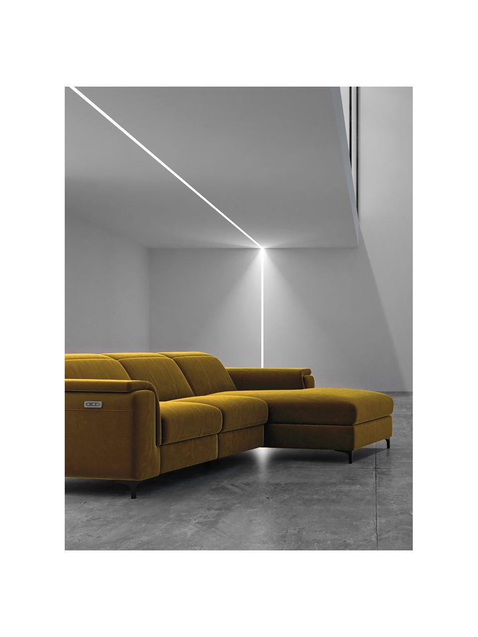 Divano angolare in velluto giallo senape con funzione relax Brito, Rivestimento: 100% velluto di poliester, Sottostruttura: compensato, legno di fagg, Giallo senape, Larg. 300 x Prof. 170 cm