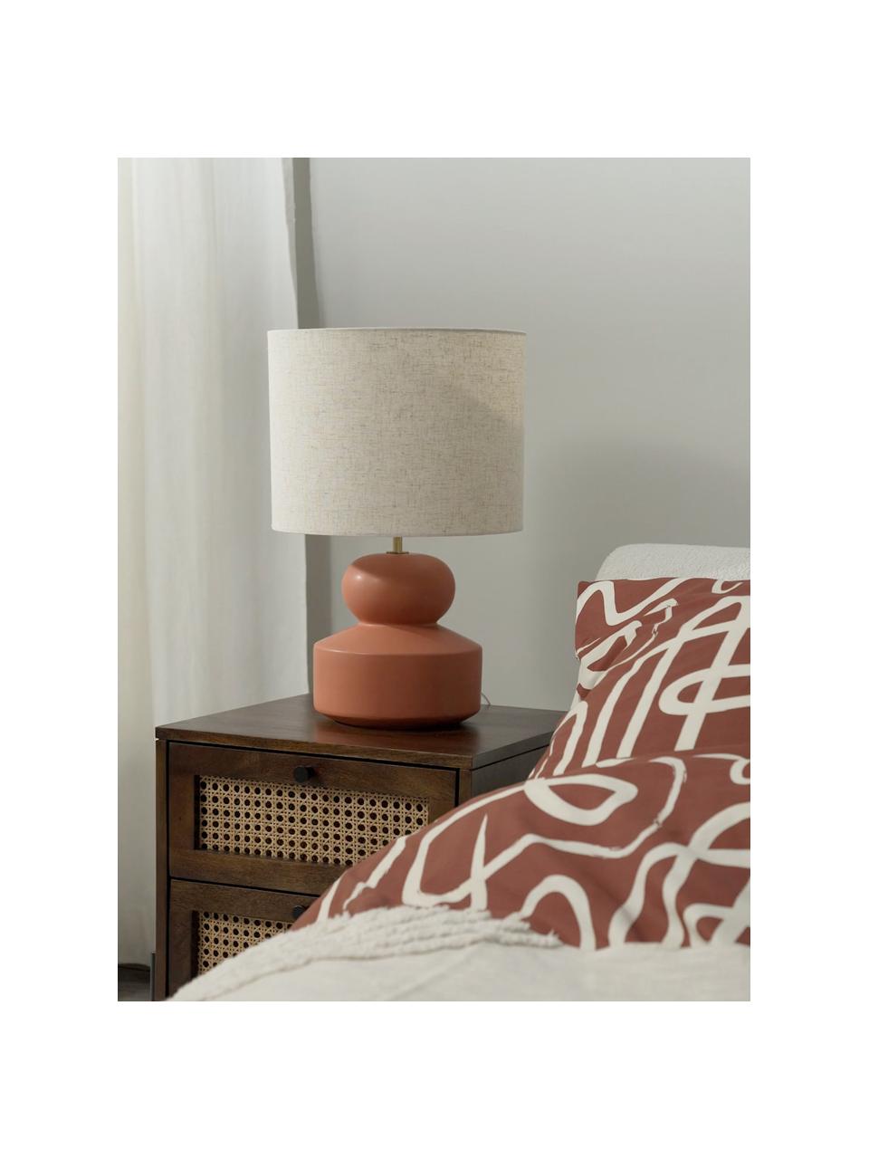 Grote keramische tafellamp Georgina in terracotta, Lampenkap: textiel, Lampvoet: keramiek, Decoratie: vermessingd metaal, Rood, beige, Ø 33 x H 52 cm