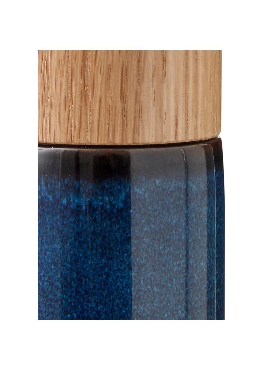 Zout- en pepermolen Bizz met houten deksel, set van 2, Deksel: eikenhout, Donkerblauw, eikenhout, Ø 5 x H 17 cm