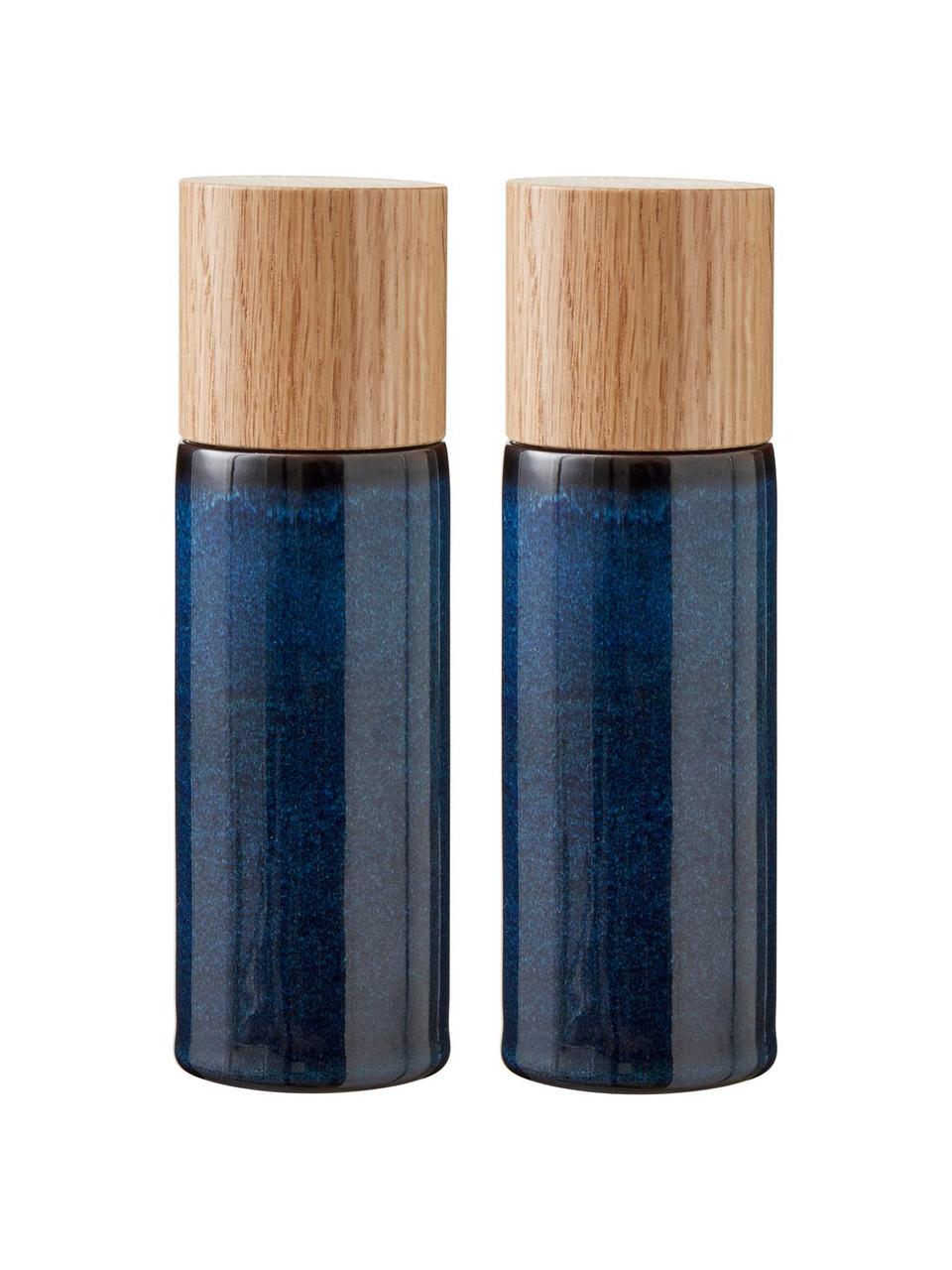 Moulins à sel et poivre Bizz, 2 élém., Bleu foncé, bois de chêne, Ø 5 x haut. 17 cm