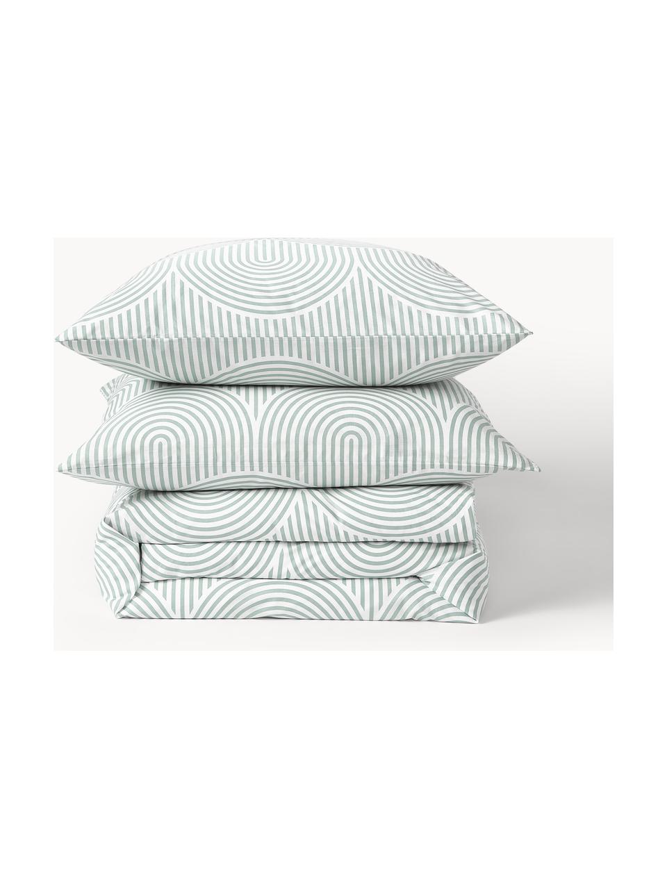 Baumwoll-Bettdeckenbezug Arcs, Webart: Renforcé Fadendichte 144 , Salbeigrün, Weiß, B 200 x L 200 cm