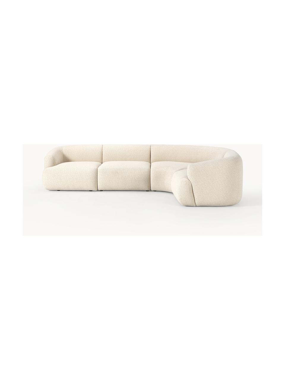 Narożna sofa modułowa bouclé Sofia (4-osobowa), Tapicerka: bouclé (100% poliester) D, Stelaż: drewno świerkowe z certyf, Nogi: tworzywo sztuczne, Bouclé w odcieniu złamanej bieli, S 318 x G 298 cm, prawostronna