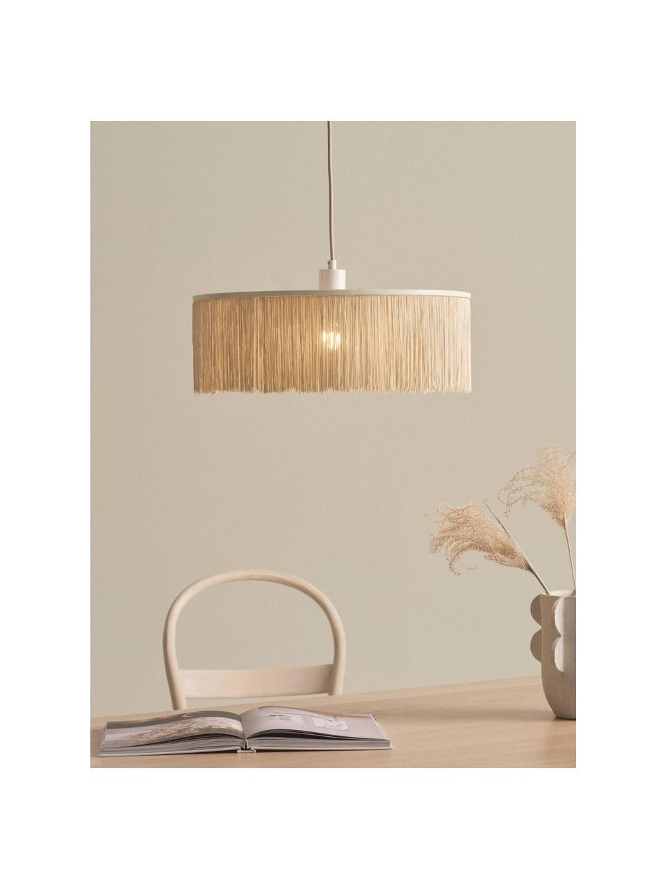 Lámpara de techo con flecos Regency, Pantalla: tela, Anclaje: metal recubierto, Cable: cubierto en tela, Beige claro, Ø 45 x Al 16 cm