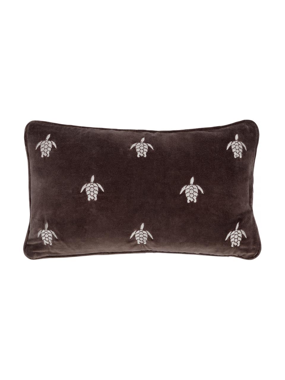 Housse de coussin rectangulaire brodée Galapagos, Brun foncé, couleur argentée