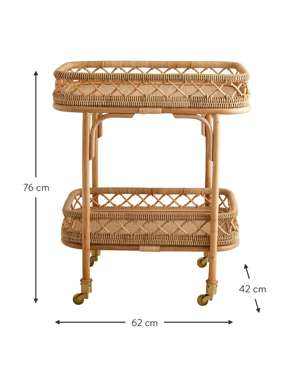 Rattan-Servierwagen Liri, Rattan, Rattan, B 62 x H 76 cm