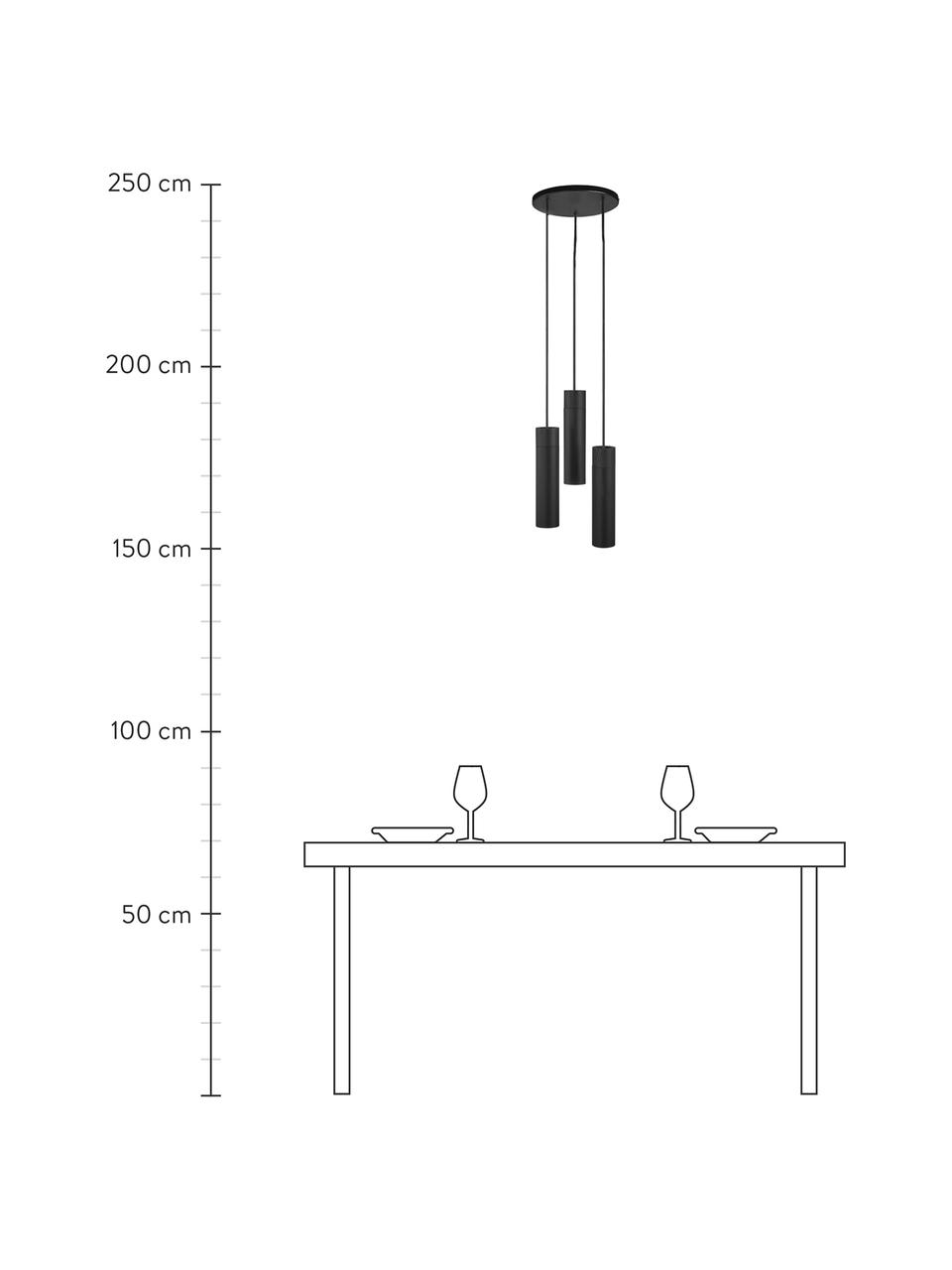 Kleine cluster hanglamp Tilo, Lampenkap: gecoat metaal, Decoratie: hout, Baldakijn: gecoat metaal, Zwart, Ø 22 x H 25 cm