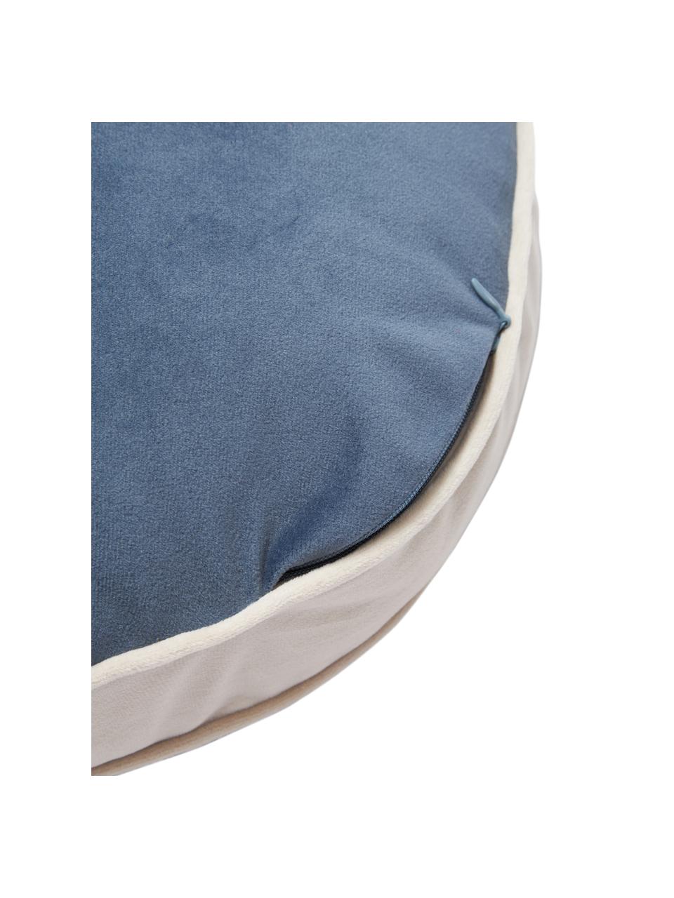 Cuscino rotondo in velluto avorio/blu Dax, 100% velluto di poliestere, Beige, blu, Ø 40 cm