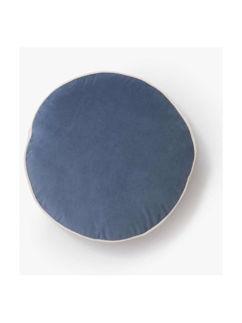 Rond fluwelen kussen Dax in ivoorkleur/blauw, 100% polyester fluweel

Het materiaal dat in dit product wordt gebruikt, is getest op schadelijke stoffen en gecertificeerd volgens STANDARD 100 door OEKO-TEX® 21.HCN.72514 HOHENSTEIN HTTI., Beige, blauw, Ø 40 cm