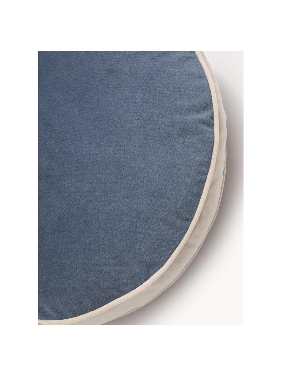 Rond fluwelen kussen Dax in ivoorkleur/blauw, 100% polyester fluweel

Het materiaal dat in dit product wordt gebruikt, is getest op schadelijke stoffen en gecertificeerd volgens STANDARD 100 door OEKO-TEX® 21.HCN.72514 HOHENSTEIN HTTI., Beige, blauw, Ø 40 cm