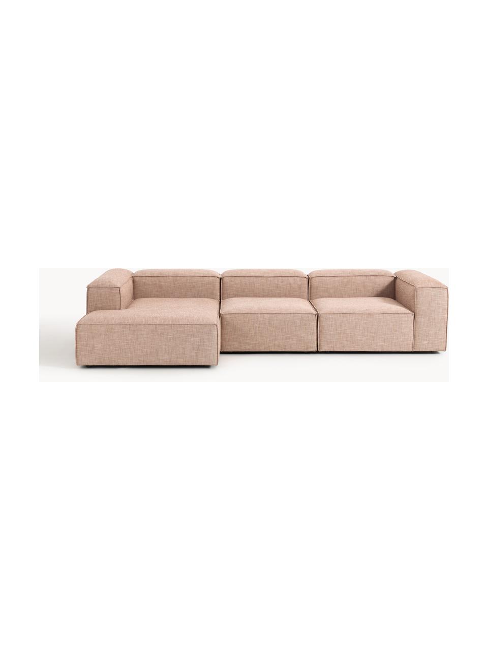 Modulares Ecksofa Lennon aus Leinen-Mix, Bezug: 50 % Viskose, 25 % Leinen, Gestell: Fichtenholz, Sperrholz, m, Füße: Kunststoff Dieses Produkt, Leinen-Mix Rostrot, B 327 x T 180 cm, Eckteil links