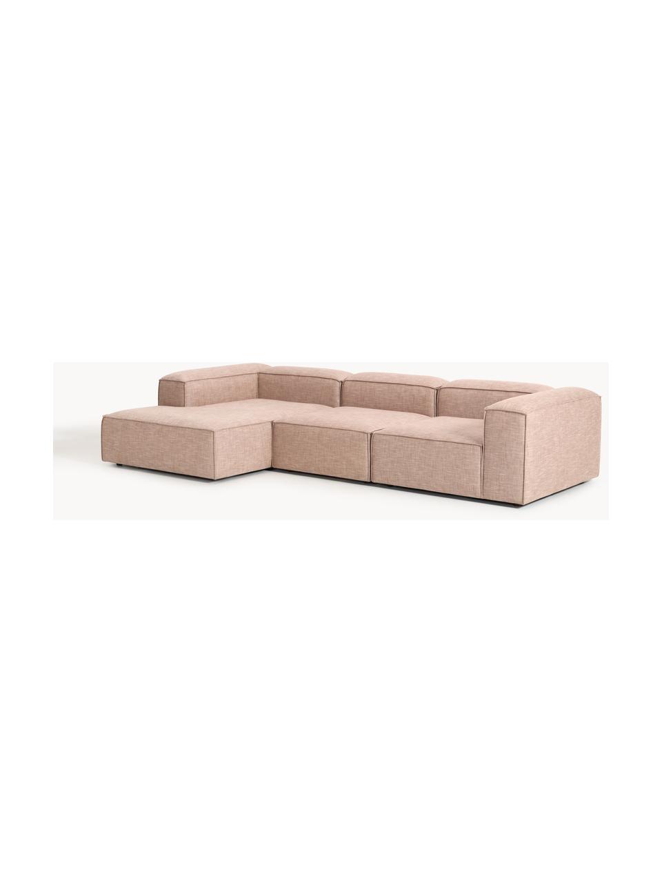 Modulares Ecksofa Lennon aus Leinen-Mix, Bezug: 50 % Viskose, 25 % Leinen, Gestell: Fichtenholz, Sperrholz, m, Füße: Kunststoff Dieses Produkt, Leinen-Mix Rostrot, B 327 x T 180 cm, Eckteil links