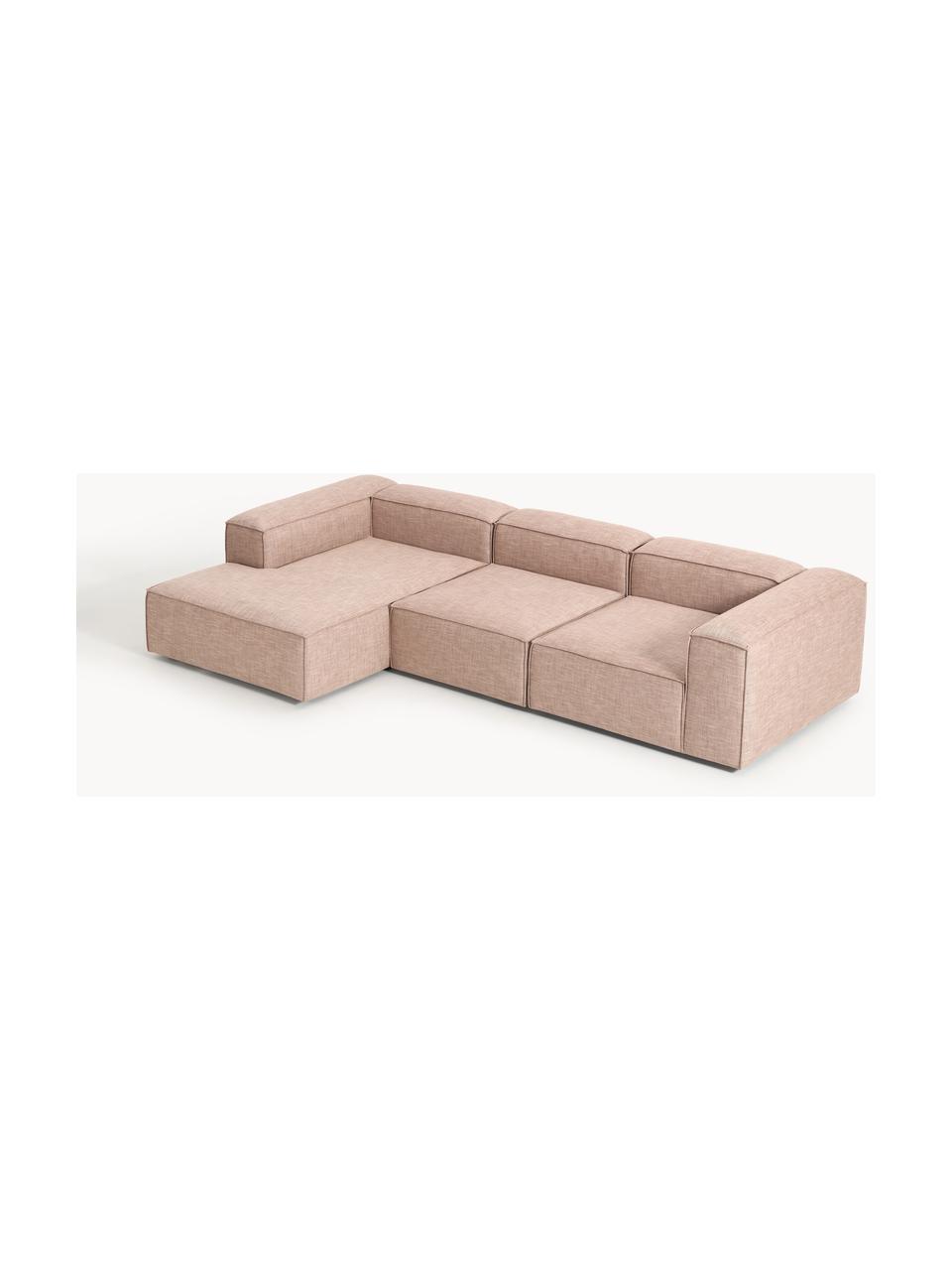 Modulares Ecksofa Lennon aus Leinen-Mix, Bezug: 50 % Viskose, 25 % Leinen, Gestell: Fichtenholz, Sperrholz, m, Leinen-Mix Rostrot, B 327 x T 180 cm, Eckteil links