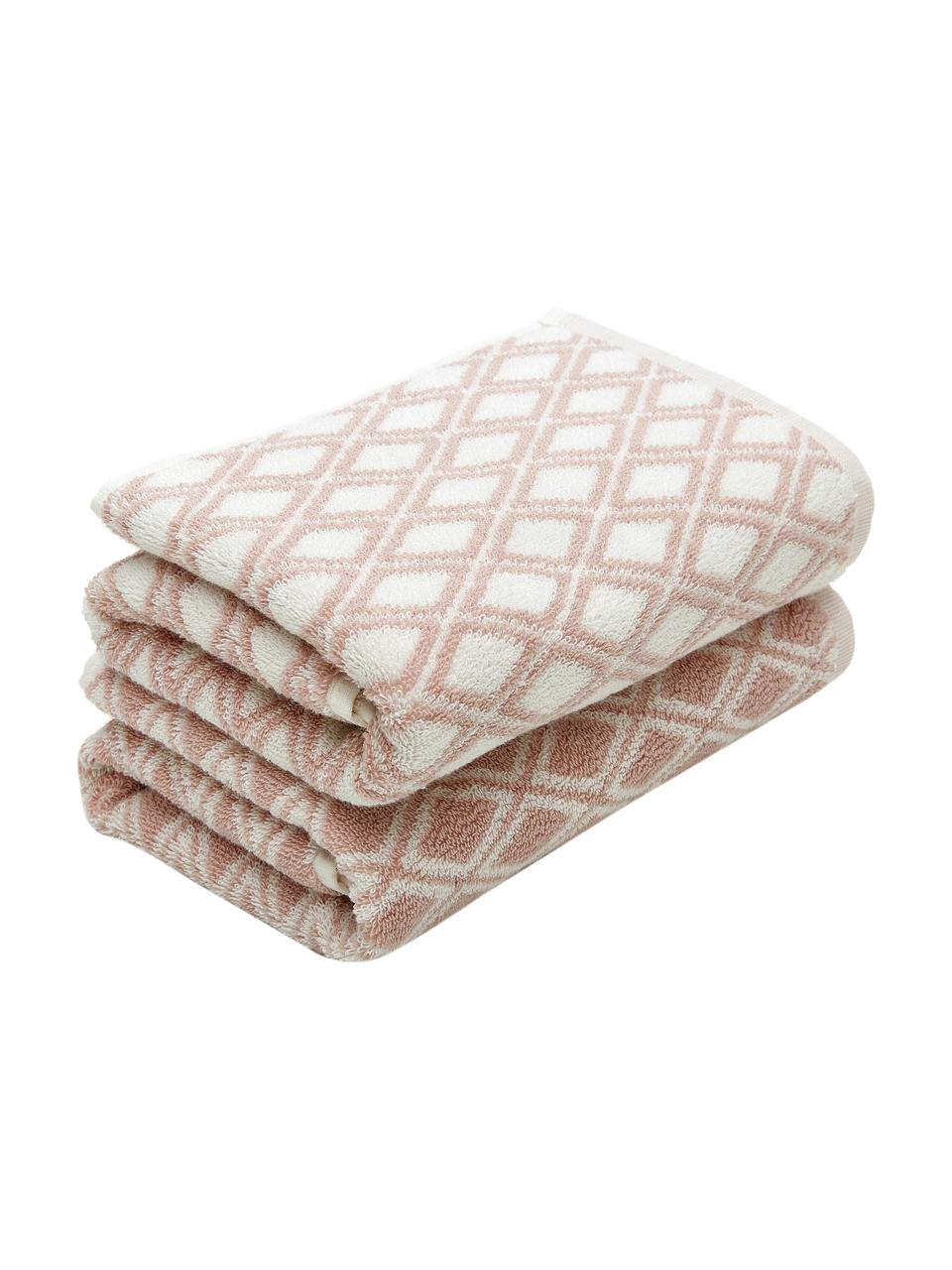 Obojstranný uterák s grafickým vzorom Ava, Bledoružová, krémovobiela, Uterák, Š 50 x D 100 cm, 2 ks