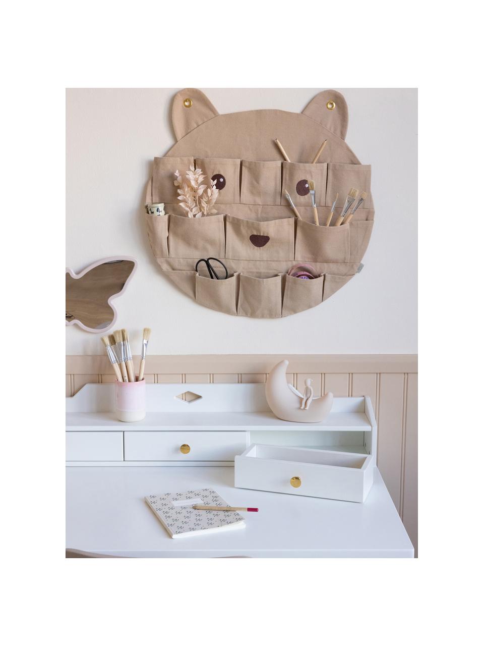 Organizer da parete in cotone organico Bear, 100% cotone organico certificato GOTS, Beige, nero, Larg. 50 x Alt. 50 cm