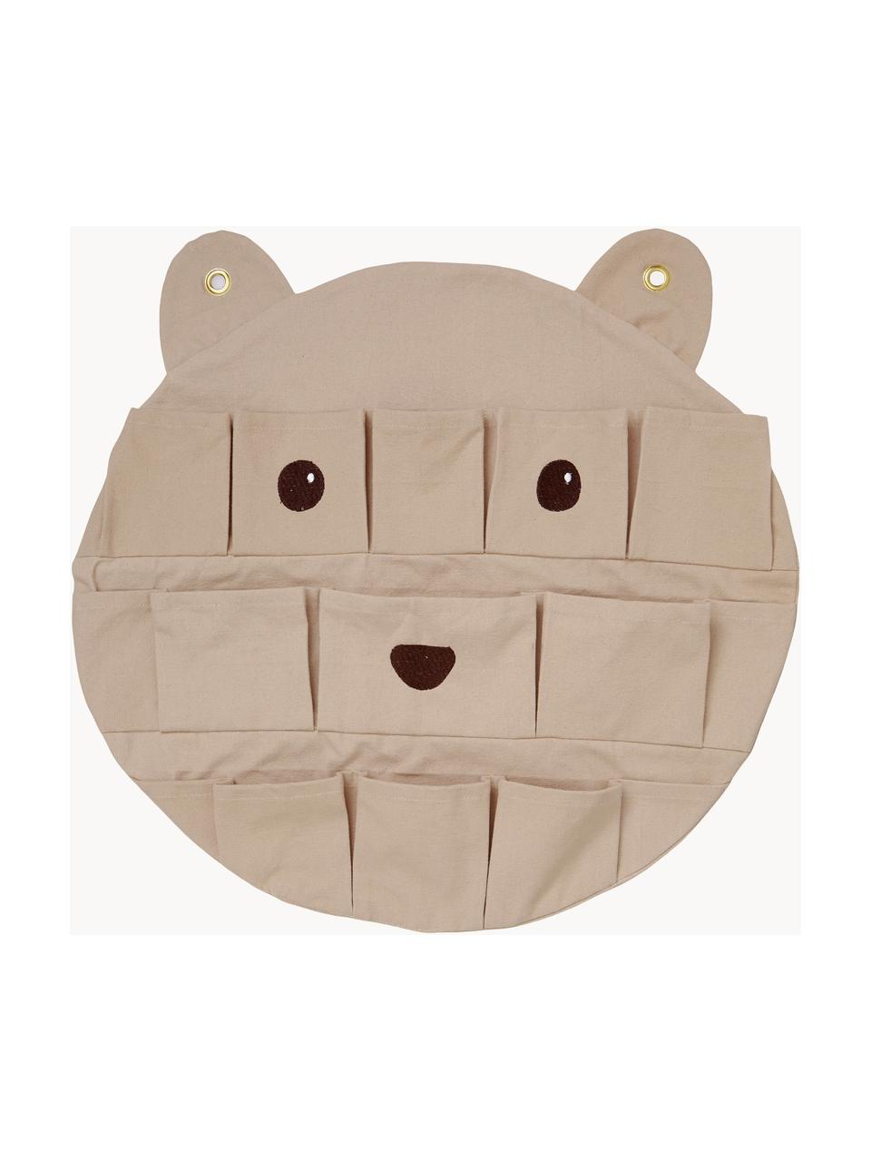 Organizer da parete in cotone organico Bear, 100% cotone organico certificato GOTS, Beige, nero, Larg. 50 x Alt. 50 cm