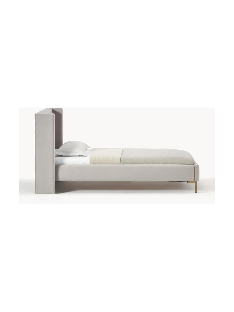 Cama individual de terciopelo Dusk, Tapizado: terciopelo de poliéster A, Estructura: madera de pino maciza con, Patas: metal con pintura en polv, Terciopelo gris claro, An 90 x L 200 cm