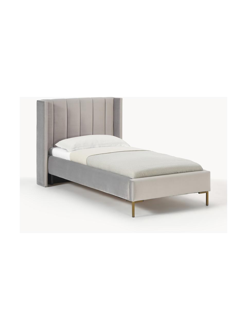 Cama individual de terciopelo Dusk, Tapizado: terciopelo de poliéster A, Estructura: madera de pino maciza con, Patas: metal con pintura en polv, Terciopelo gris claro, An 90 x L 200 cm