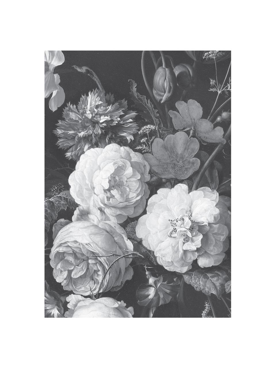 Papel pintado mural Flowers, Tejido no tejido, Negro, blanco, An 195 x Al 280 cm