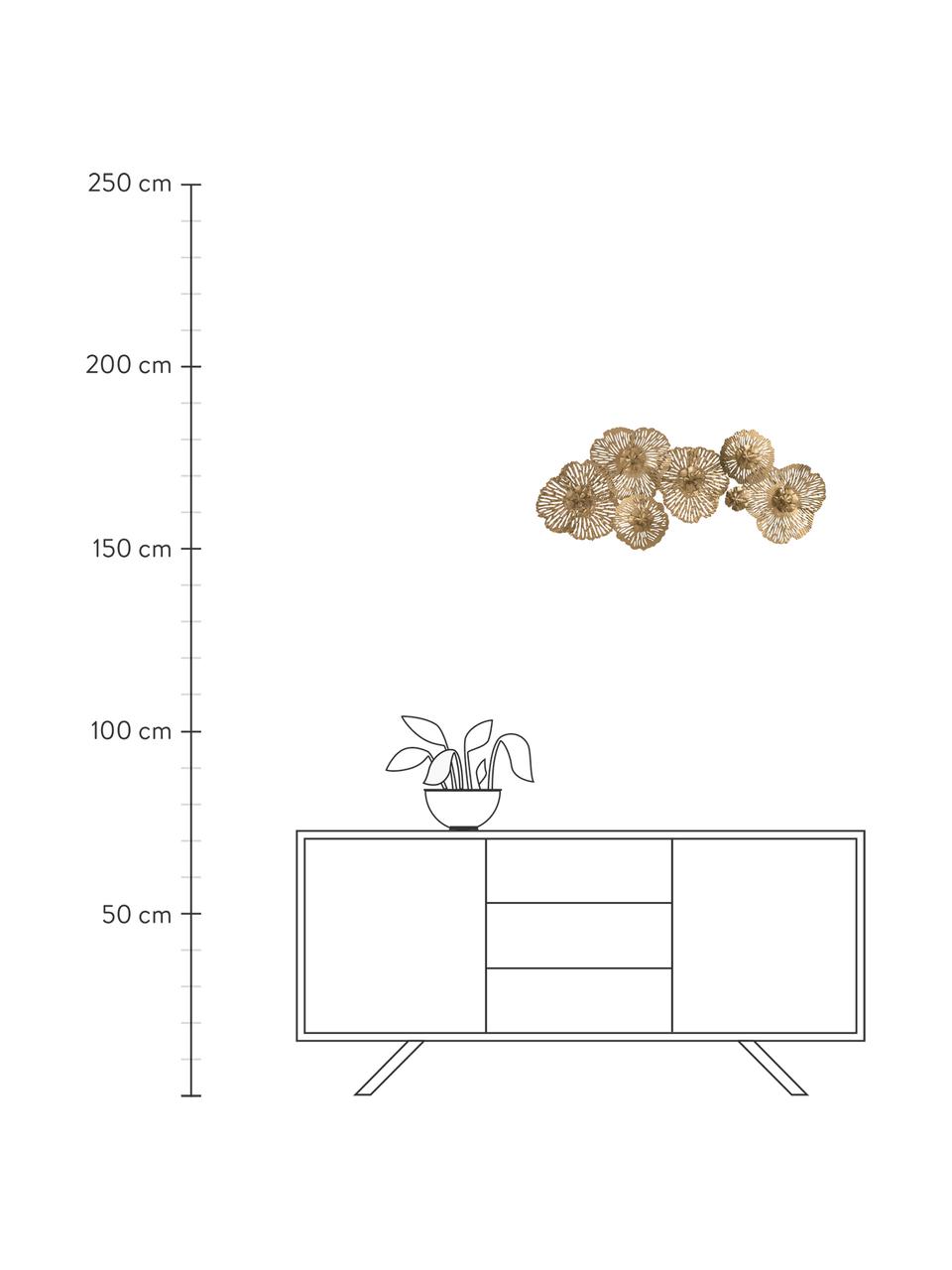 Wandobject Blossom van metaal, Gecoat metaal, Goudkleurig, B 82 x H 34 cm