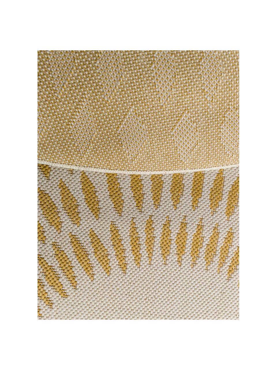 Rond in- & en outdoor vloerkleed Diamond in sisal look, 100% polypropyleen, Geel, crèmewit, Ø 160 cm (maat L)