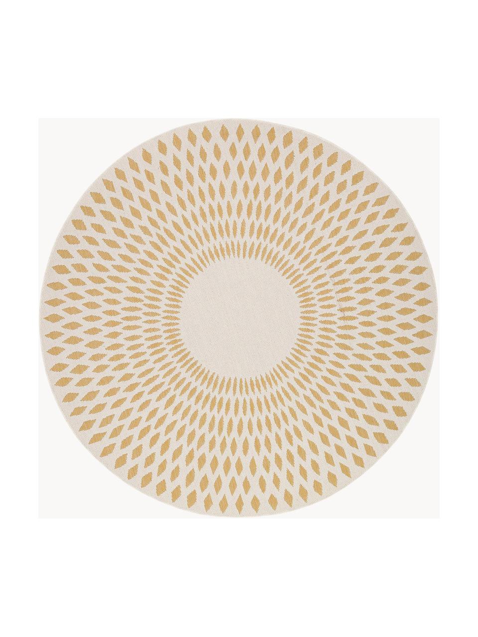 Rond in- & en outdoor vloerkleed Diamond in sisal look, 100% polypropyleen, Geel, crèmewit, Ø 160 cm (maat L)