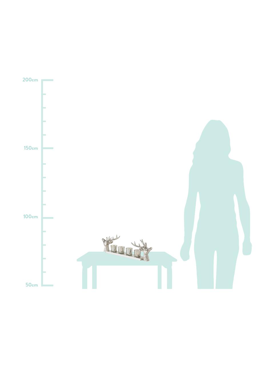 Windlichtenset Hirsch, 5-delig, Dienblad: aluminium, Windlicht: glas, Edelstaalkleurig, 56 x 16 cm