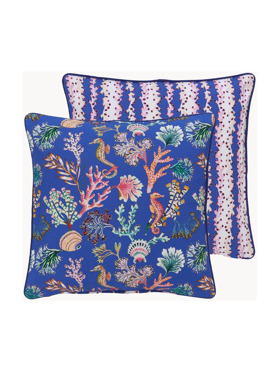 Housse de coussin 45x45 réversible en coton bio Marina, 100 % coton bio, certifié GOTS, Bleu, larg. 45 x long. 45 cm