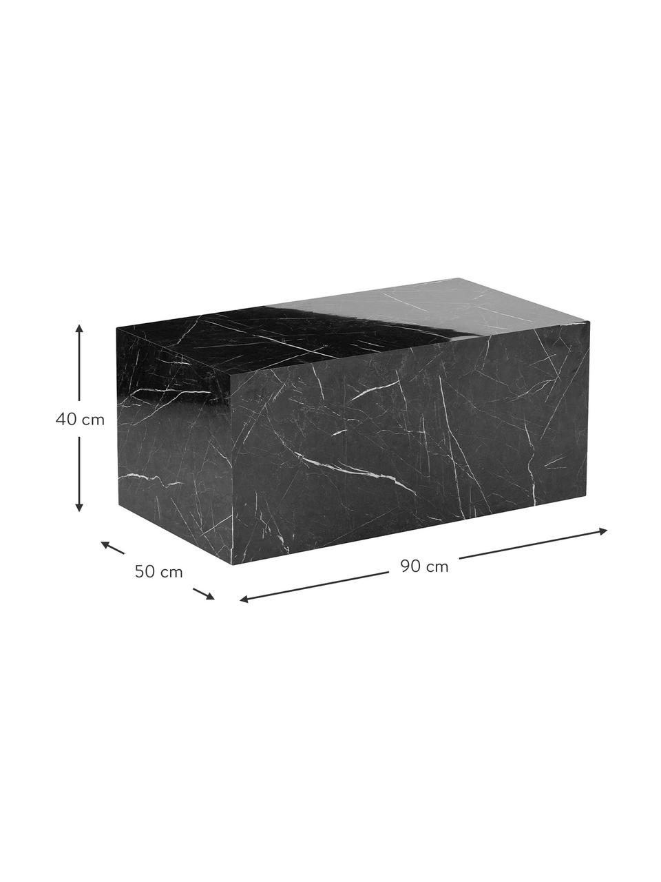 Tavolino da salotto effetto marmo Lesley, Pannello di fibra a media densità (MDF) rivestito con foglio di melamina, Effetto marmo nero, lucido, Larg. 90 x Prof. 50 cm