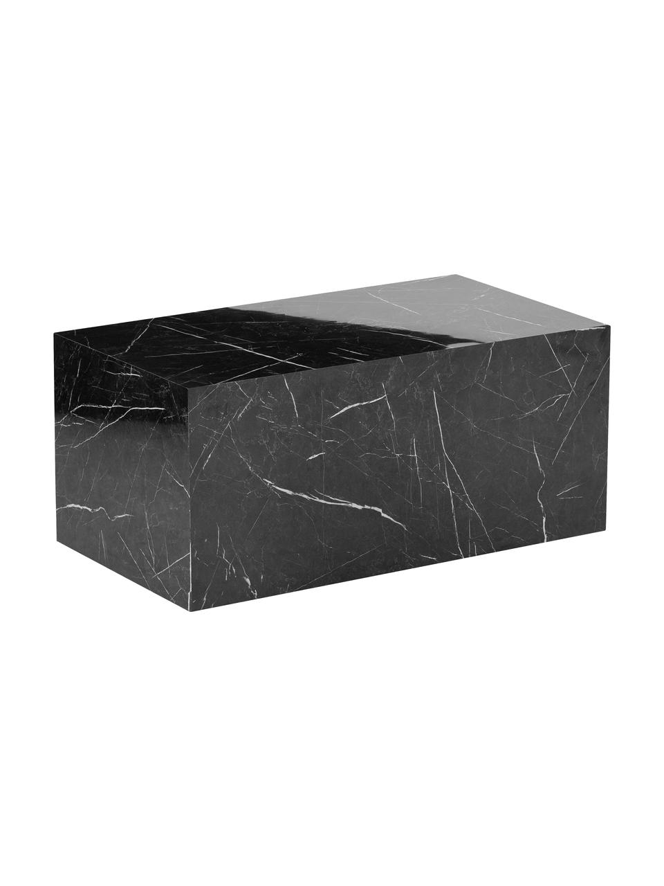Tavolino da salotto effetto marmo Lesley, Pannello di fibra a media densità (MDF) rivestito con foglio di melamina, Effetto marmo nero, lucido, Larg. 90 x Prof. 50 cm