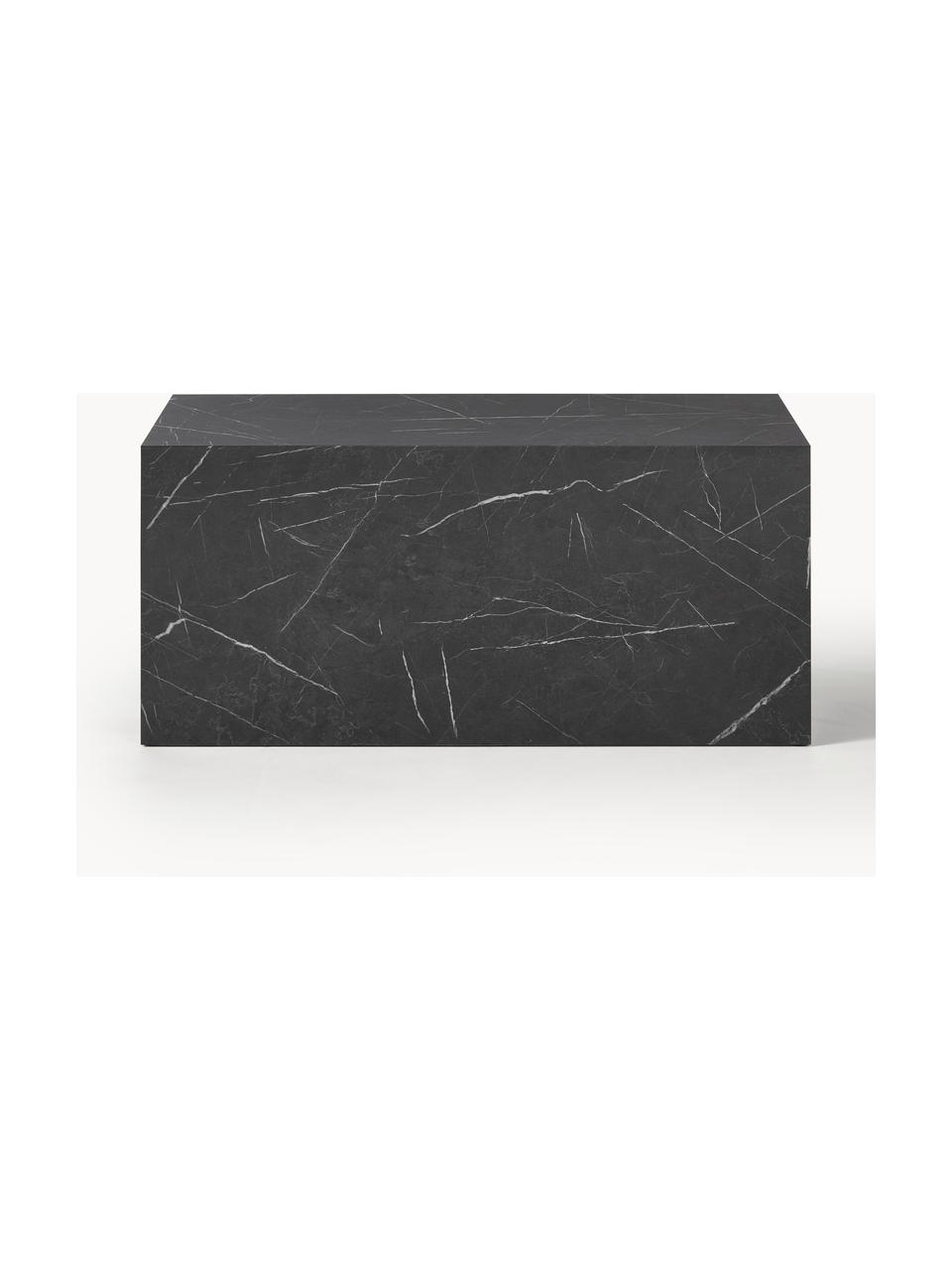 Mesa de centro en look mármol Lesley, Tablero de fibras de densidad media (MDF) recubierto en melanina, Aspecto mármol negro brillante, An 90 x F 50 cm